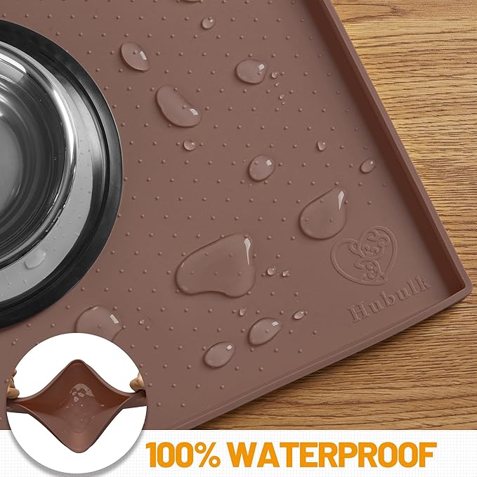 Hubulk Dog Feeding Mat,100% Waterproof Food Grade Silicone Pet Food and Water Bowl Placemat,Dishwasher, High Raised Edge to Prevent Spills,Nonslip Tray to Stop Messes on Floor（32"x24"x1.0", Brown） - Image 4