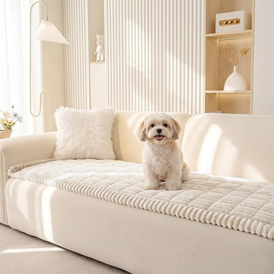 MEETSKY Cream Couch Covers for 3 Cushion Sofa Pet Friendly, Non Slip Couch Cover for Dogs Washable, Soft Sofa Covers Couch Protector Covers, Dog Mat for Couches, 27.6" x 82.7" by MEETSKY
