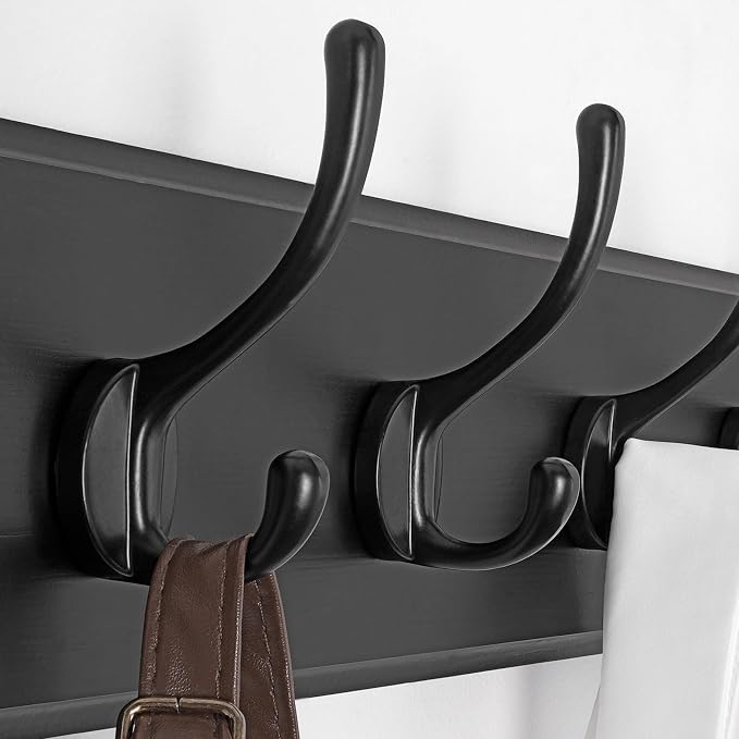 SKOLOO Rustic Wall Mounted Coat Rack, Pine Solid Wood Coat Hook Hanger - 5 Hooks for Hanging Clothes Robes Towels Coats - Image 3
