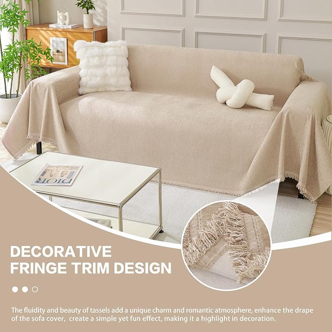 DREAMINGO Sofa Covers Washable Thick Chenille Couch Cover for 2 Cushion Couch Sofa Multi-Use Couch Cover Blanket Modern Pet Furniture Protector Sectional Couch Slipcover 71"x118", Khaki - Image 5