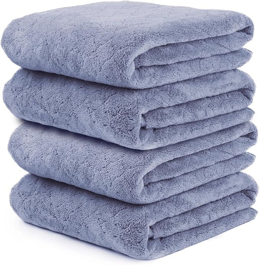JML Bath Towels, Pack of 4, 30"x60", Large, Blue | Hanging Loop, Super Soft, Absorbent, Lint Free, Fade Resistant, Lightweight, Quick Dry, Use for SPA , Sauna, Salon Hair Wrap by JML
