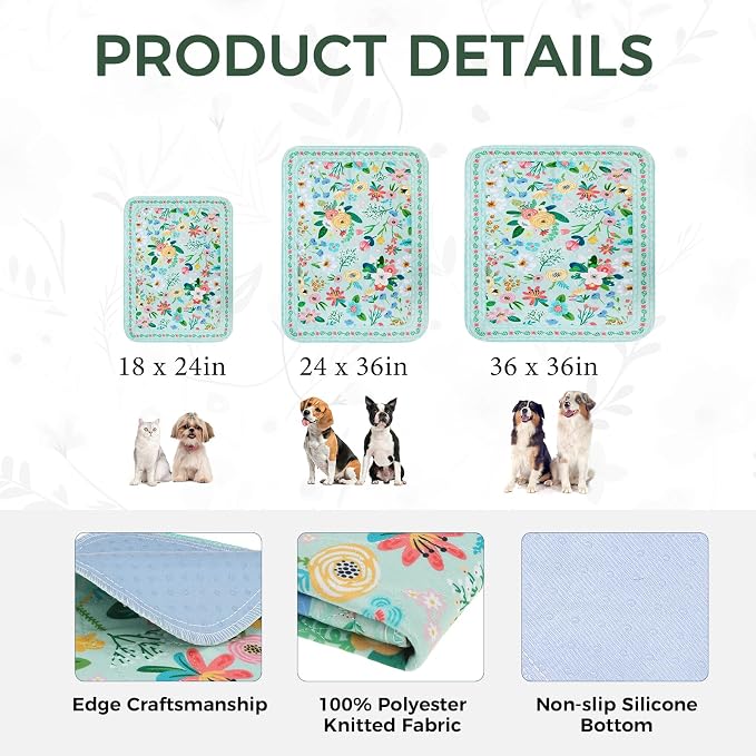 Homimp Washable Pee Pads for Dogs,2 Pack Spring Floral Reusable Puppy Pads Waterproof,Absorbent and Leakproof Dog Pee Pads,Non Slip Puppy Training Pads,Pet Mat for Floor,Crate,Teal 24"x36" - Image 6