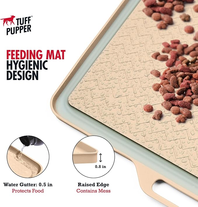 Tuff Pupper 22x16 Medium Dog Feeding Mat for Food and Water | Dog Food Mats for Floors | Waterproof Dogs Water Bowl Mats | Dogs Placemats Pet Food-Mat | Silicone Feeding Mat for Cats and Cat Bowls - Image 5