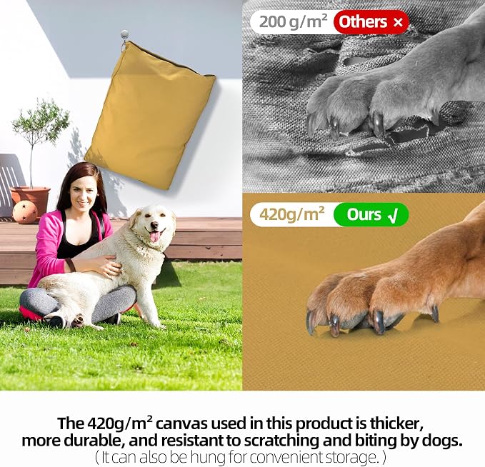 Sytopia 42 Inch Canvas Outdoor Dog Bed for Extra Large Dogs, Durable Dog Bed with Waterproof Machine Washable Removable Cover, Indoor Patio Pet Pad for Crate, Yellow - Image 2