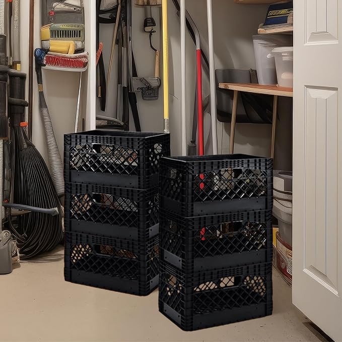 Juggernaut 6 Pack 24 Quart Storage Crate, Milk Crate Plastic Basket | 4 Handles, Organizer Bins for Office Storage & Classroom Organization, Black - Image 6