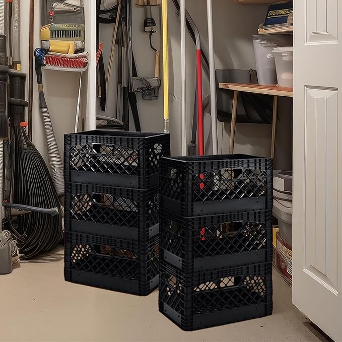 Juggernaut Storage 3-Pack 24-Quart Heavy-Duty Plastic Stackable Milk Crates | Open Bin Basket with Handles, Organizers for Home, Office, Dorm, and Car Organization, Black - Image 5
