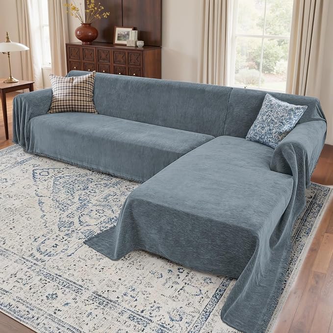 2 Pieces Sectional Couch Covers L Shaped Cover XXL Dusty Blue | Thick Washable Fabric for L Shaped Sectional Sofa, Anti-Pet Hair, Stain & Wear Resistant, Easy Care & Installation by Unknown