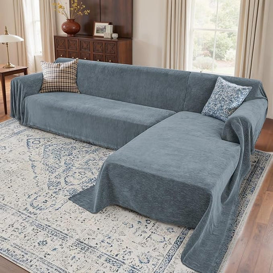 2 Pieces Sectional Couch Covers L Shaped Cover L Dusty Blue | Thick Washable Fabric for L Shaped Sectional Sofa, Anti-Pet Hair, Stain & Wear Resistant, Easy Care & Installation by Unknown