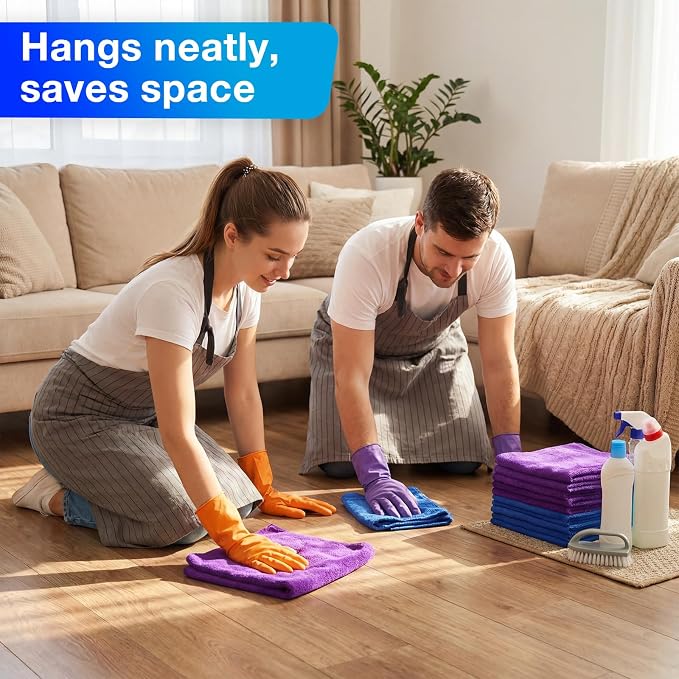 Nuenen 60 Pcs Microfiber Cleaning Cloths for Cars 16 x 16 Inch Ultra Absorbent Car Towels Drying Reusable Cleaning Supplies House Kitchen Window Microfiber Towel (Purple,Blue) - Image 3