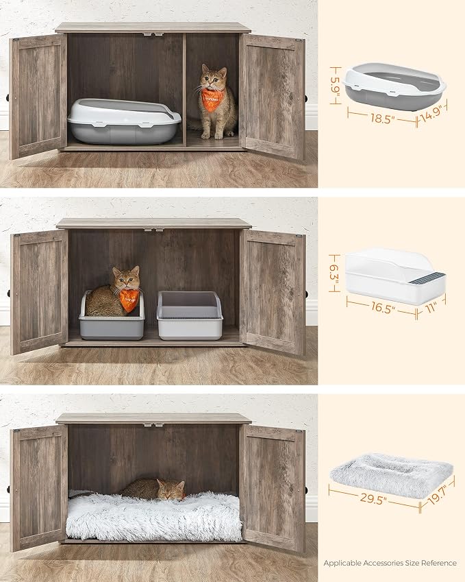Feandrea Cat Litter Box Enclosure, Litter Box Furniture Hidden with Removable Divider, Indoor Cat House, End Table, 31.5 x 20.9 x 19.7 Inches, Greige UPCL002G01 - Image 7