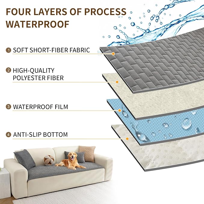 Warmstar Waterproof Couch Cover for Dogs Washable,Brick Pattern Short Plush Pet Couch Covers for Sofa,Soft Sofa Cover Non-Slip for 3 Cushion Couch Sofa Pet Friendly (Dark Grey, 27.6" x 82.7") - Image 5