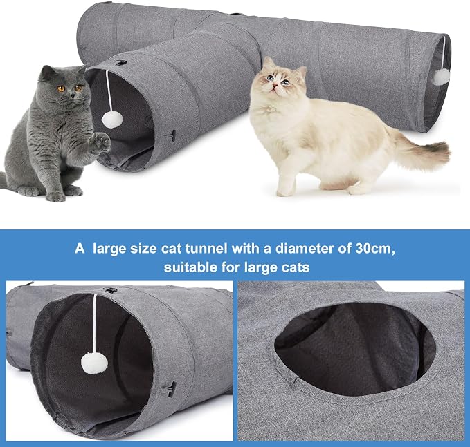 Ownpets Cat Tunnel, Extra Large 3 Way Collapsible Kitty Tunnel Cat Tube with Plush Ball & Feather Toy, Cat Play Tunnel for Large Cat, Kitten, Puppy, Rabbit(12 inches in Diameter) - Image 2