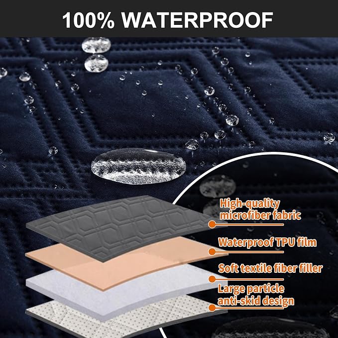 Genina Waterproof Couch Cover for Reclining Couch 3 Seater Non-Slip, Washable Recliner Sofa Covers for 3 Cushion Couch, Furniture Covers Couch Protector for Dogs Pets Kids (Navy, Recliner Sofa) - Image 6