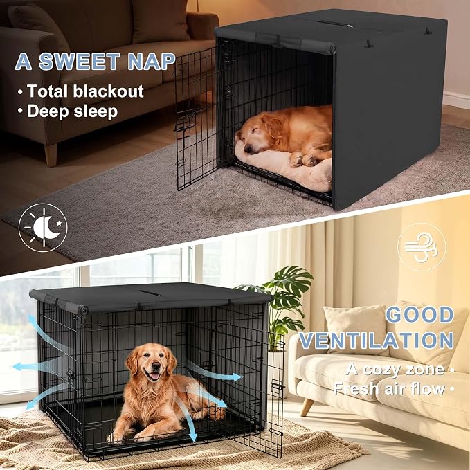 Explore Land Dog Crate Cover Heavy Duty Polyester Pet Kennel Sunshade Universal Fit for 48 inches Wire Cage (Black) - Image 5