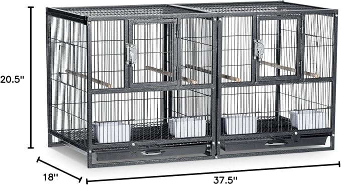 Prevue Pet Products Deluxe Divided Breeder Cage - Stackable Breeding Cage with Divider, Stand Alone Enclosure with Wooden Perches, Food and Water Cups, for Finches, Canaries, and Small Birds - Black - Image 8