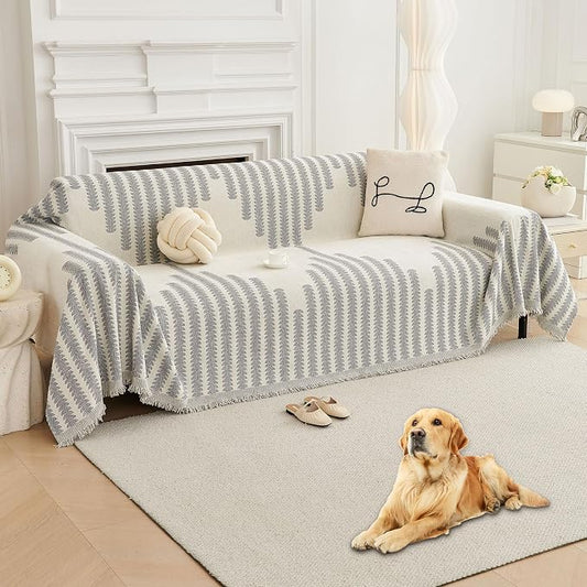 HAOMAIJIA Boho Sofa Covers Couch Covers for 2 Cushion Couch Sofa Pet Friendly Soft Thick Non Slip Couch Cover for Dogs Washable Sectional Couch Covers L Shape Furniture Protector (Grey, 71"x102") by HAOMAIJIA