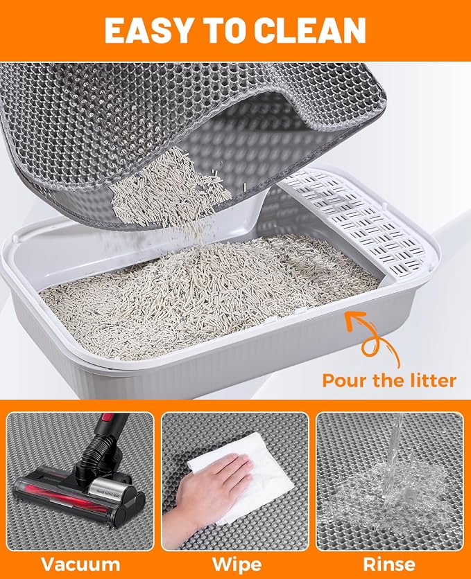 Cat Litter Mat,Extra Large 46"x26",Honeycomb Dual-Layer Design – Traps Litter Effectively, Waterproof & Urine Proof, Non-Slip, No BPA/Phthalate, Washable & Easy Clean - Image 5