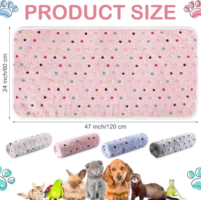 Tudomro 8 Pcs Absorbent Guinea Pig Blankets Washable Small Animal Fleece Bedding Cage Liners Reusable Pet Sleep Mat Pad Cover for Ferret Chinchilla Furniture Protection(Dot,47 x 24 Inch) - Image 2