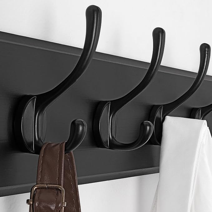 SKOLOO Large Black Wall Mounted Coat Rack - 38.6'' Long Coat Rack for Wall, Pine Solid Wood Coat Hook Hanger - 10 Hooks for Hanging Clothes Backpack Coats - Image 4