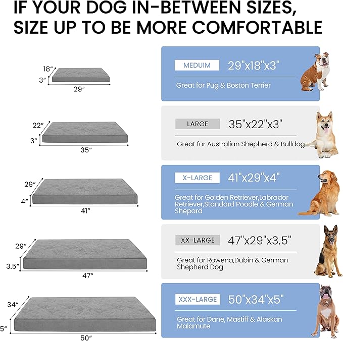 Jumbo Dog Bed for Large Dogs, Orthopedic Memory Foam Pet Bed, Washable Dog Crate Bed with Cooling Gel, Removable Cover & Waterproof Lining - Image 6