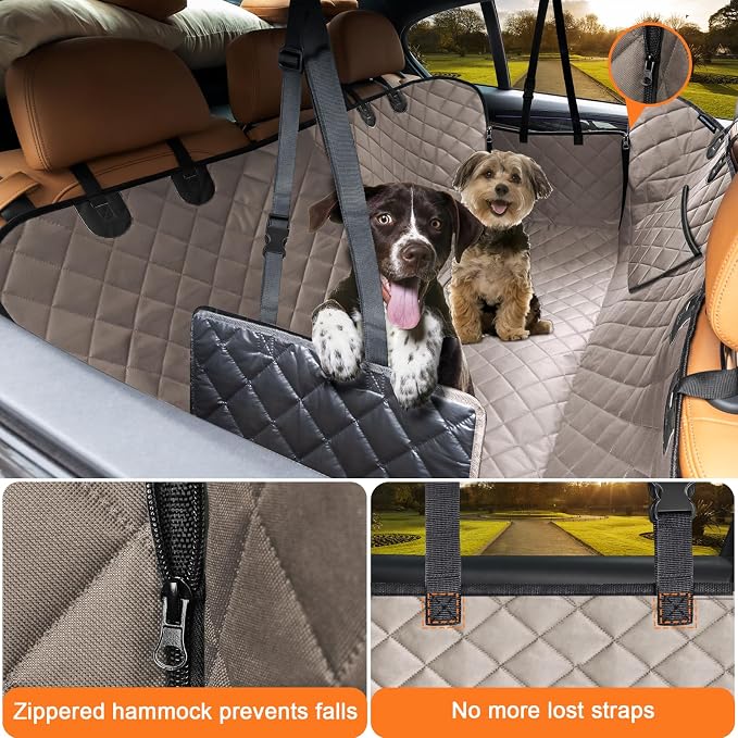 URPOWER Dog Car Seat Cover for Back Seat, Waterproof Hammock for Car & SUV | 600D Oxford, Side Flaps with Zippers, Scratch Resistant, Non-Slip, Easy Install, Machine Washable, Dog Seat Belt Included - Image 2