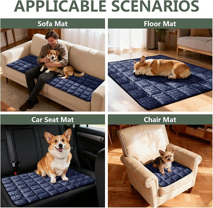 Paw Cart Couch Cover Caravan Quilted Sofa Topper Greek Key Pattern Washable Non Slip Soft Pet Protector for Any Type of Couch (Blue,W 35“ x D 28” 1 Piece) - Image 3