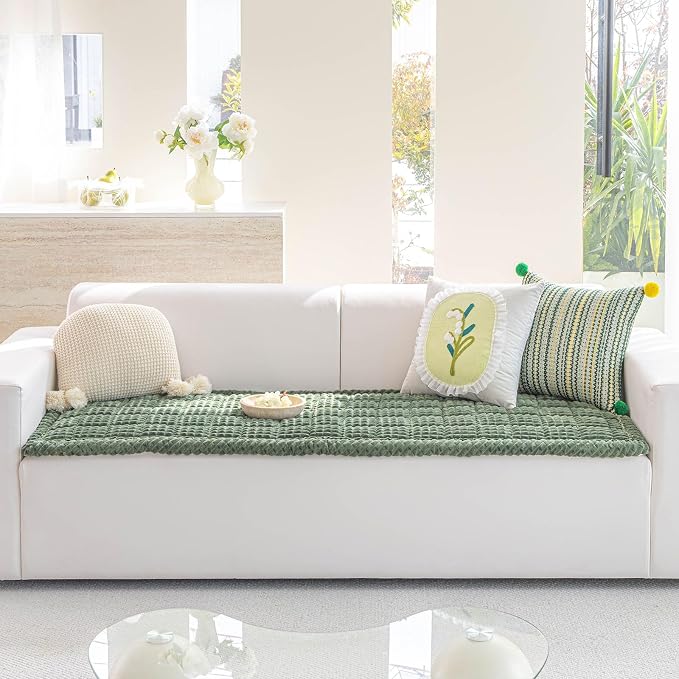 Couch Cover for Dogs Washable, Non Slip Couch Covers for 3 Cushion Sofa Pet Friendly, Fuzzy Pet Couch Cushion Covers for Dog, Thick, Soft for Sofa Protector (Green, 27.6" x 82.7"/70 x 210cm) - Image 6