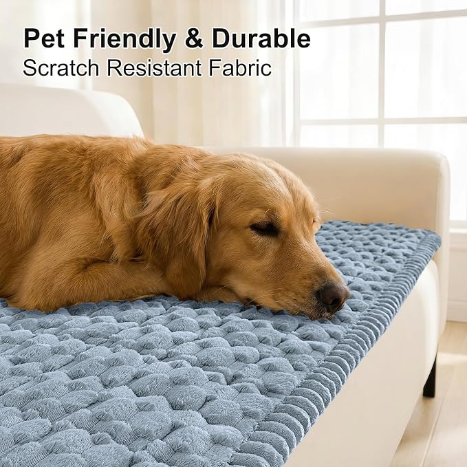 Smiry Non Slip Couch Covers for Dogs, Scratch Resistant Pet Sofa Protector | Machine Washable Soft Fuzzy Thick Furniture Cover for Sofa Loveseat Sectional Large Dogs, Airy Blue, 27.6" x 59" - Image 3