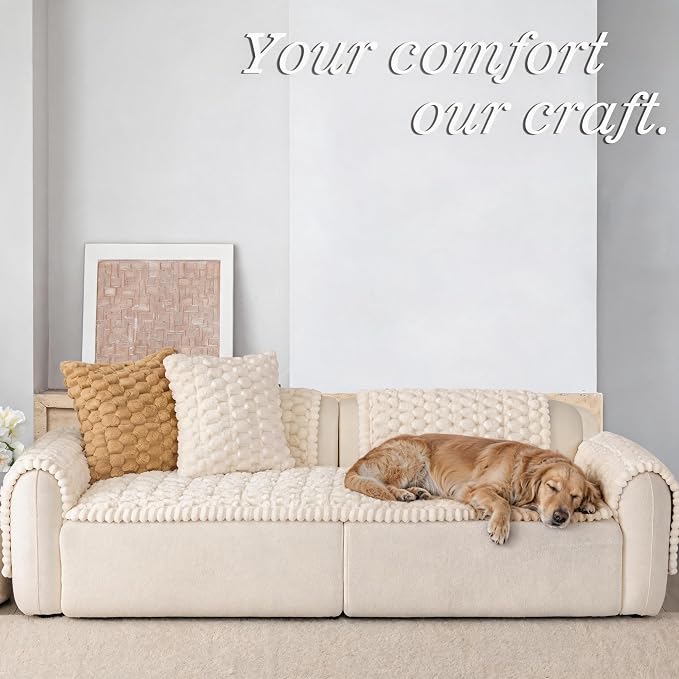 Upgraded Washable Non Slip Dog Couch Cover, Soft Thick Fuzzy Sofa Slipcover, Pet Friendly Furniture Protector for Sofa Couch(White,28"x94") - Image 3
