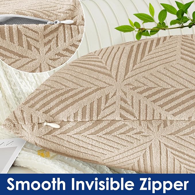 YEMYHOM Pack of 2 Throw Pillow Covers 18 x 18 Inch High Stretch Jacquard Pillowcase for Couch Sofa Living Room Home Decor, Khaki - Image 5