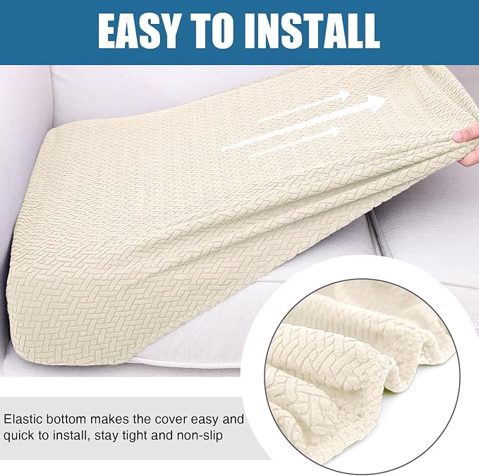 Smiry Waterproof Couch Cushion Covers, Non Slip Seat Cushion Covers | Stretch Jacquard Sectional Sofa Slipcover, Washable Elastic Furniture Protector for Pets, Kid, Medium, Biege - Image 4