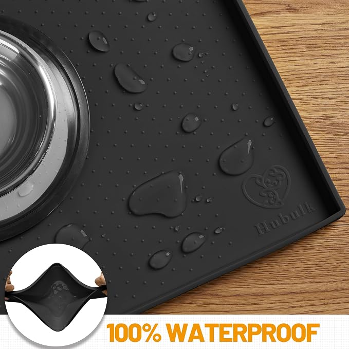 Hubulk Dog Feeding Mat,100% Waterproof Food Grade Silicone Pet Food and Water Bowl Placemat,Dishwasher, High Raised Edge to Prevent Spills,Nonslip Tray to Stop Messes on Floor (24"x16"x0.5", Black) - Image 4