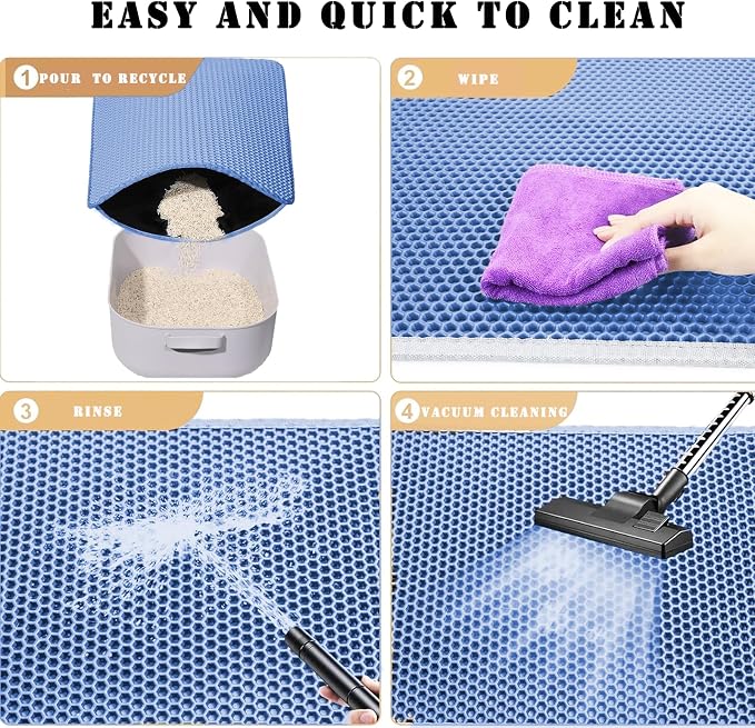 HCY&WLD Cat Litter Mat, Honeycomb Double Layer Cat Litter Trapping Mat, Waterproof Urine Proof Non-Slip, Scatter Control, Less Waste, Easier to Clean (Blue, 45" X 26") - Image 7