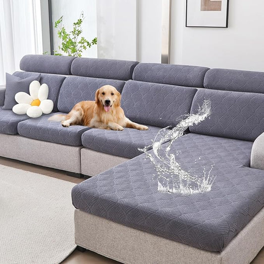 Genina Waterproof Sectional Couch Covers Non Slip Sofa Cushion Covers | L Shape Sectional Fit,Chaise Cover,Stretch Jacquard Fabric,Pet Hair & Scratch Protection,Furniture Protector,Washable by Genina