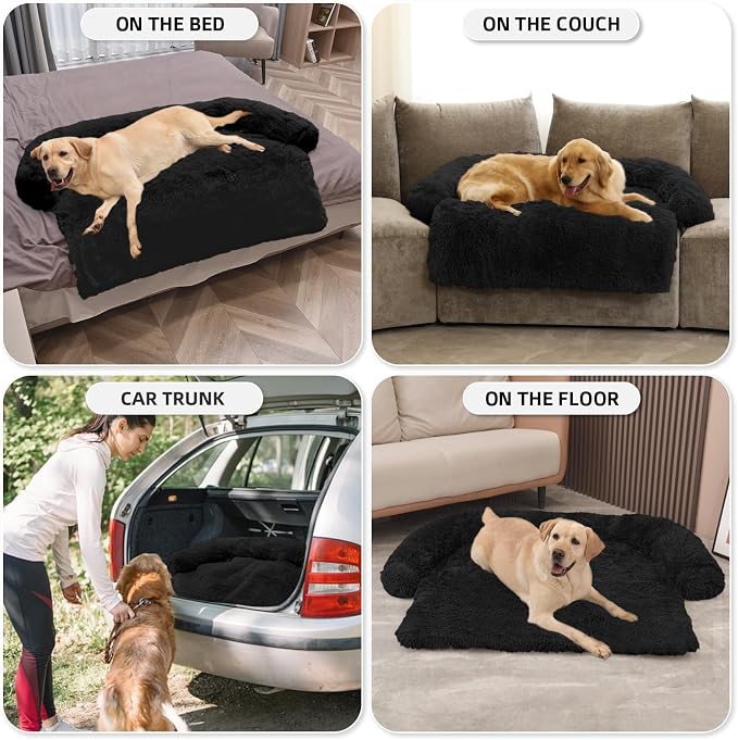 GGIB Calming Dog Bed Fluffy Plush Dog Mat for Furniture Protector with Removable Washable Cover for Large Medium Small Dogs and Cats (Extra Large (53x39.3x6), Black) - Image 6