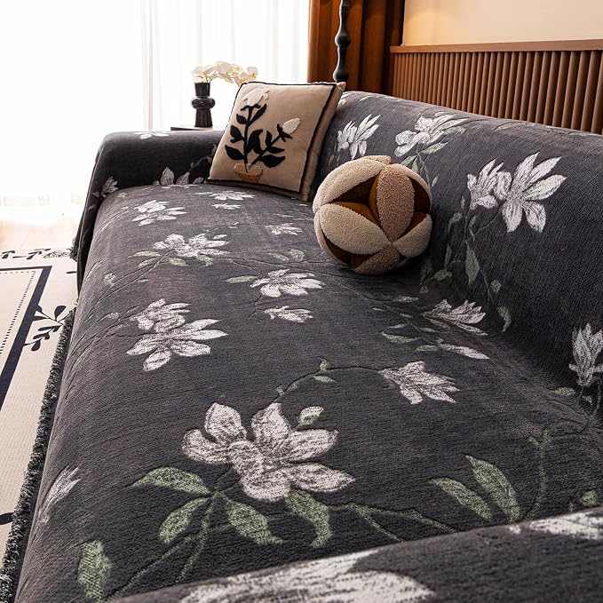 STACYPIK Luxury Floral Gray Sofa Cover for Dogs, Thick Botanical Garden Jacquard Couch Cover for 3 Cushion Couch, Washable Pet Couch Protector Slipcover for Sectional Multi-use Throw Blanket-71X150IN - Image 3
