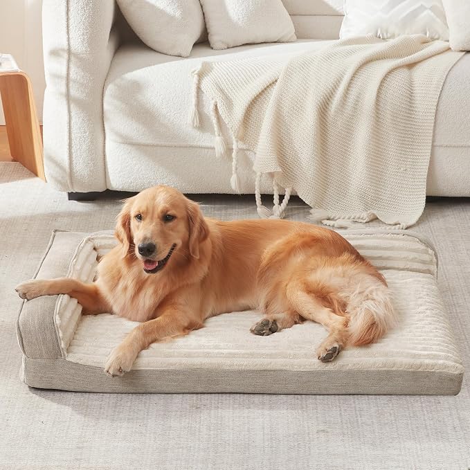 WINDRACING Orthopedic Dog Beds for Large Dogs, Waterproof Egg Foam Dog Sofa Bed with L Bolster Sides, Washable Large Pet Bed with Removable Cover & Non-Slip Bottom, 36 x 27 inch, Beige - Image 3