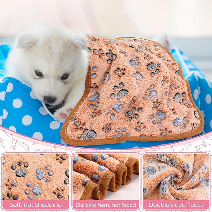 Tegeme 12 Pcs Pet Blankets 23 x 16 Inch Soft Fluffy Fleece Dog Cat Warm Paw Print Pattern Blankets Flannel Throw for Pets Dog Puppy Cat(Pink,Beige,Camel) - Image 3