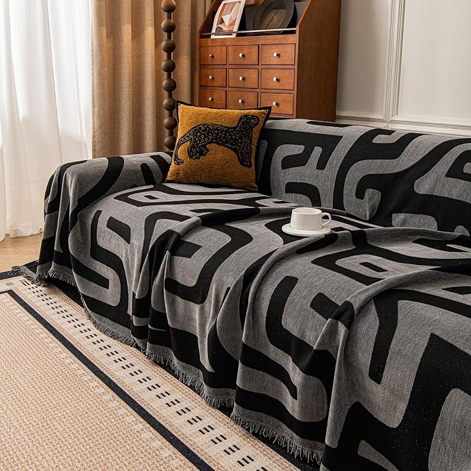 ROOMLIFE Couch Cover 3 Cushion Sofa, Washable Non Slip Furniture Sofa Protector Cover, Soft Chenille Sofa Slipcovers Sectional L Shape Dogs Couch Cover Throw Blanket with Tassels 71''X118'' - Image 6