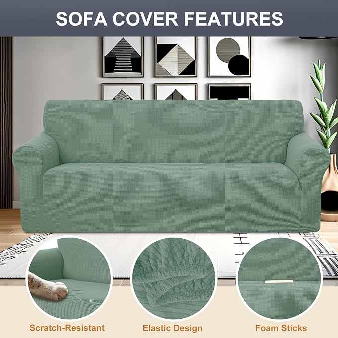 Stretch loveseat Covers Washable Sofa Slipcover, Olive Green | 1 Piece Couch Covers for Sofa Furniture Protector with Non Skid Foam and Elastic Bottom for Kids, Dogs - Image 3