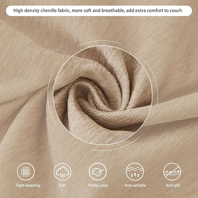 DREAMINGO Sofa Covers Washable Thick Chenille Couch Cover for 3 Cushion Couch Sofa Multi-Use Couch Cover Blanket Modern Pet Furniture Protector Sectional Couch Slipcover 91"x150", Khaki - Image 4