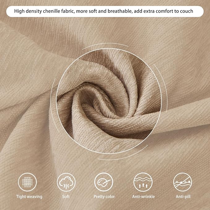 DREAMINGO Sofa Covers Washable Thick Chenille Couch Cover for 3 Cushion Couch Sofa Multi-Use Couch Cover Blanket Modern Pet Furniture Protector Sectional Couch Slipcover 91"x134", Khaki - Image 4