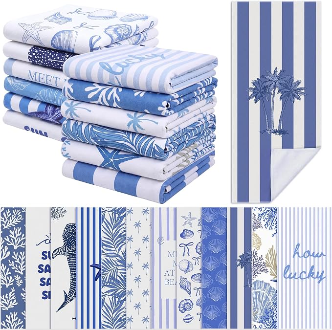 Frienda 12 Pack Coastal Ocean Seashell Beach Towels 71''x 32'' Large Microfiber Quick Dry Absorbent Bath Towels for Swimming Pool Beach Cruise Travel Gym Supplies - Image 8