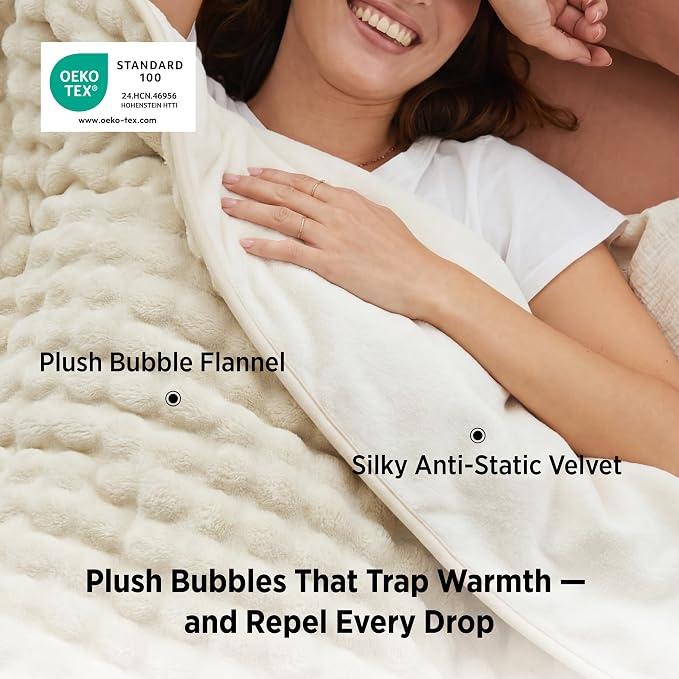 Bedsure Bubble Waterproof Blanket for Couch - Soft Fleece Reversible Dog Blankets for Large Dogs, Waterproof Couch Sofa Cover Bed Protector, Beige/White, Twin 60x80 inches - Image 5