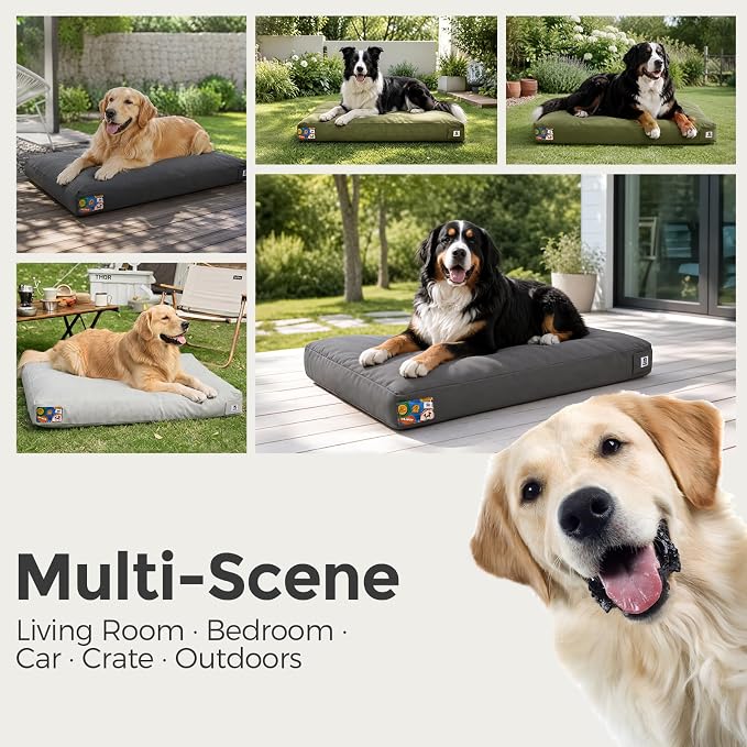 Sytopia 30 Inch Canvas Outdoor Dog Bed for Medium Dogs, Durable Dog Bed with Waterproof Machine Washable Removable Cover, Indoor Patio Pet Pad for Crate, Green - Image 7
