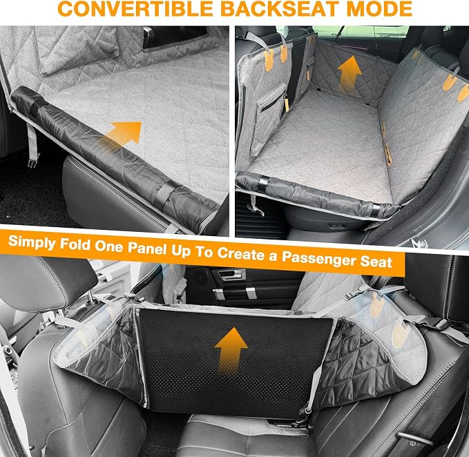Dog Car Seat Cover for Back Seat, Hard Bottom Back Seat Extender for Dogs, Waterproof Car Hammock, Backseat Bed and Car Seat Protector, Nonslip Fit for Cars, SUVs, Trucks, 52 x 25 in, Gray - Image 6