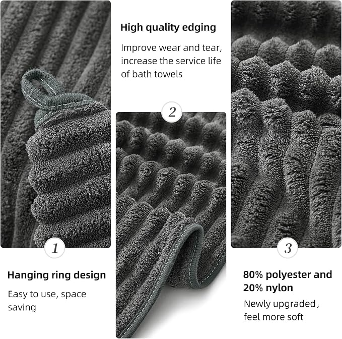 6 Piece Bath Towel Set, 30"x60" Towels, Charcoal Gray | Microfiber,Quick dry, Highly Absorbent,shower towels for bathroom gym,2 large Bath towels,2 hand towels,2 washcloths - Image 8