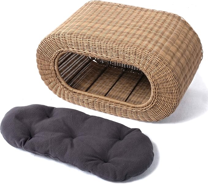 Fun Stackable Wicker Cat Hideaway House - Interactive Play Rattan Cat House for Indoor Cats Kitty, Pet Friendly Top/Side House Entry, Cat Bed Enclosed - Image 9