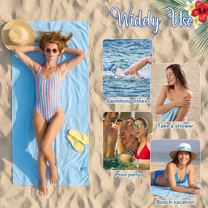 Peryiter 6 Pcs Oversized Microfiber Beach Towels Large Quick Dry Pool Towels Absorbent Camping Travel Blanket Set for Women Men Bath Beach(Micro Stripe,31 x 63 Inch,Light Blue) - Image 7
