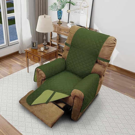 Reversible Chair Covers for Recliner Oversized, Huntergreen | Recliner Oversized Covers for Living Room with Elastic Straps, Water Repellent, Chair Protectors Covers for Dogs by LuxshareHome